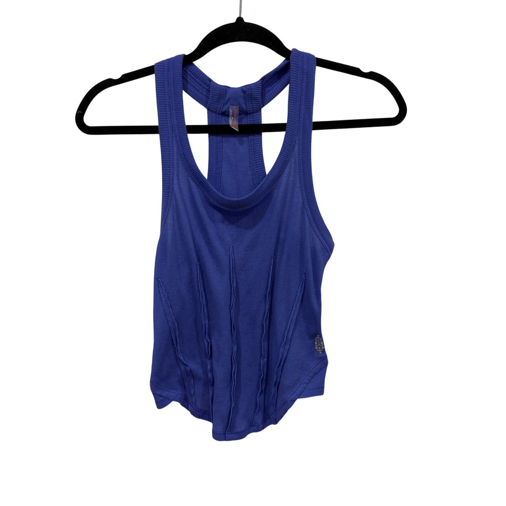 FP Movement Free People Cropped Ribbed Tank Top Purple Blue Small Corset Seam